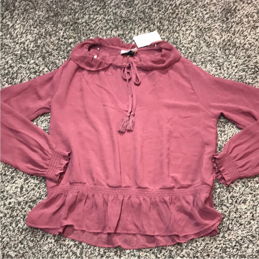 Universal Thread Bohemian Ruffle Smocked Sheer Blouse Mauve Var Sizes | NWT - Picture 2 of 7